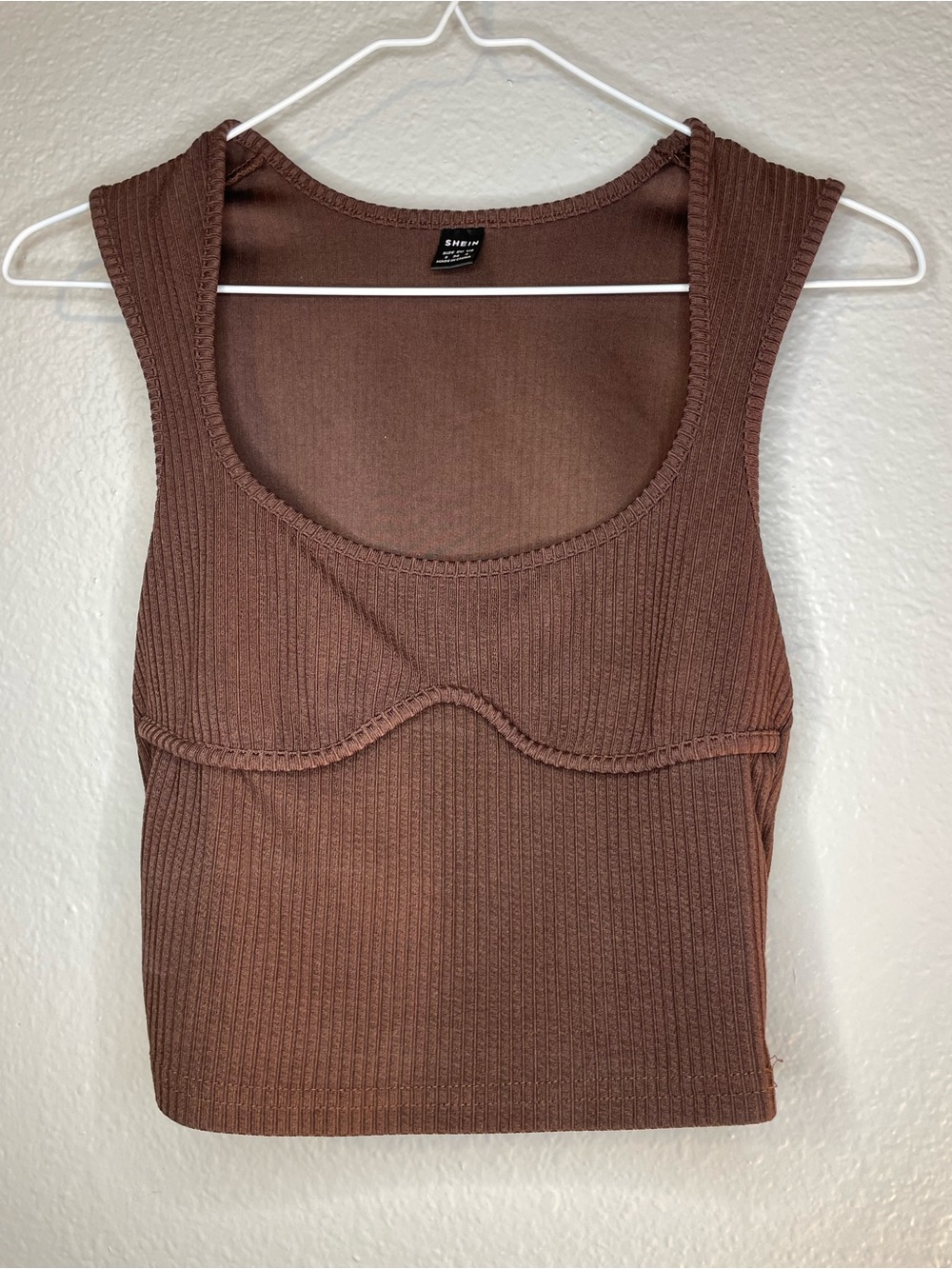 Scoop Neck Ribbed Crop Corset Top - Chocolate Brown
